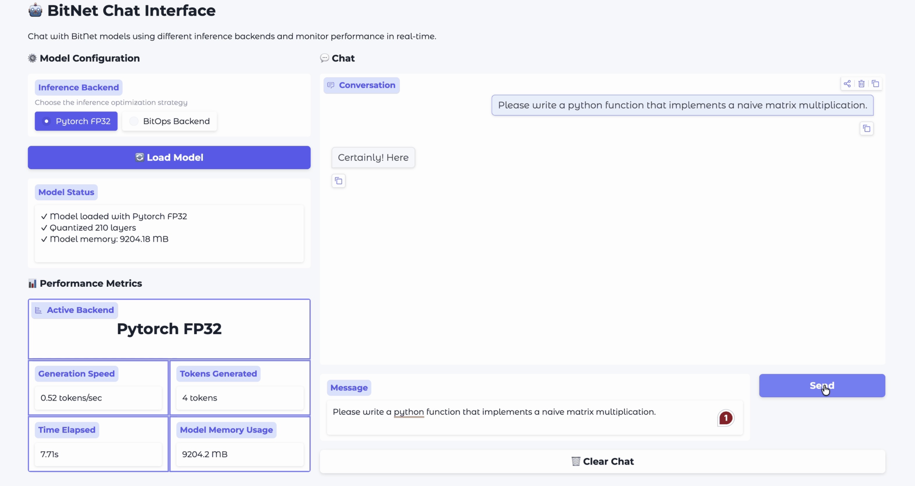 BitNet Chat: Interactive 1.58-bit LLM Demo